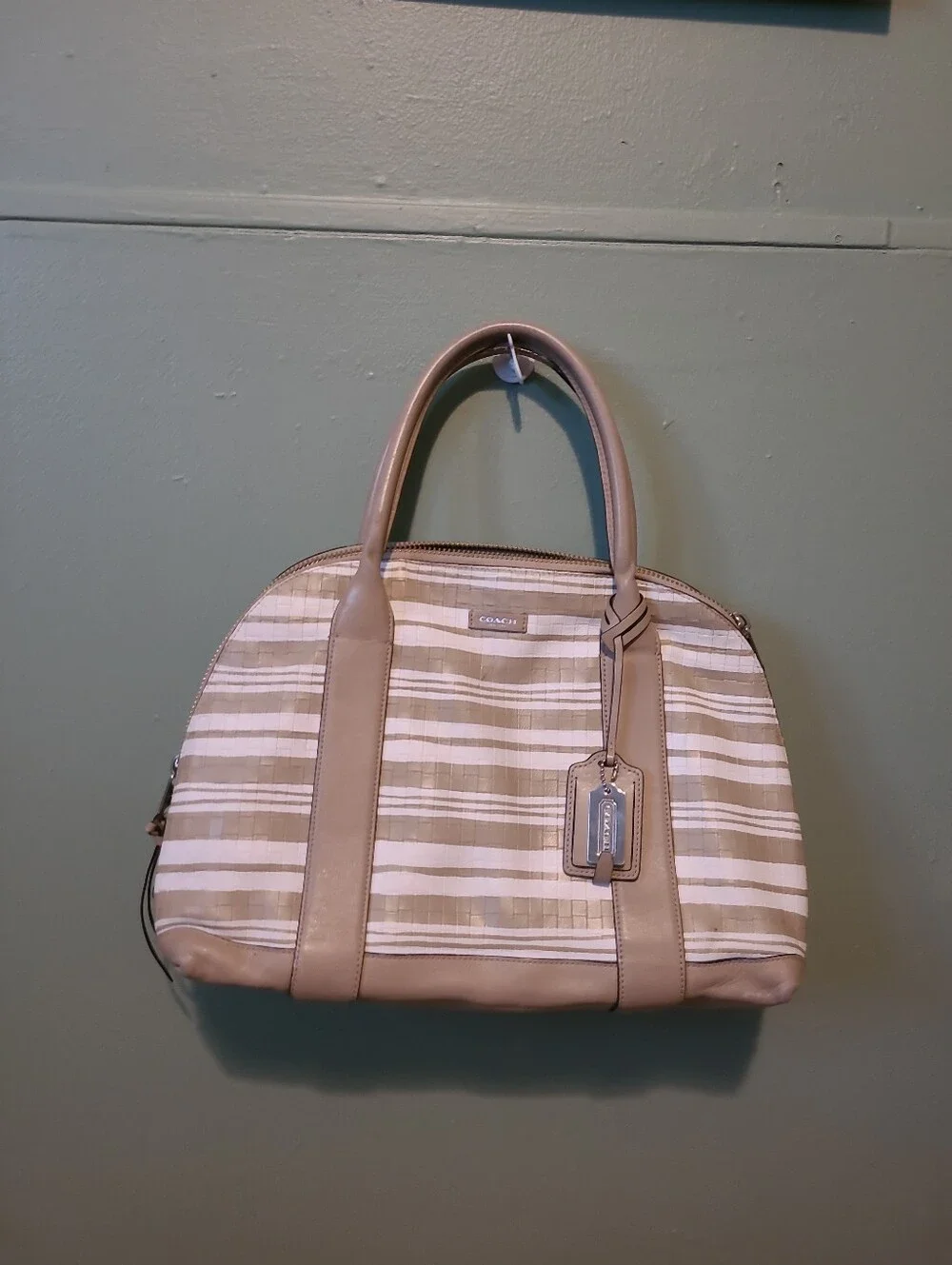 Coach Bleecker Preston Satchel In Embossed Woven Leather 31004 SV/Fawn/White